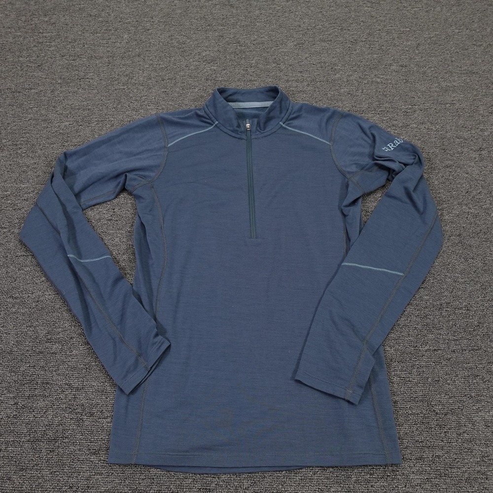 Rab Pullover Shirt Womens Medium Blue Merino Wool 1/4 Zip Long Sleeve Hiking